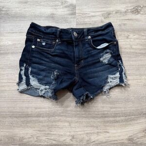 American Eagle Denim Shorts‎ Women's Size 8 Dark Wash Distressed Ripped